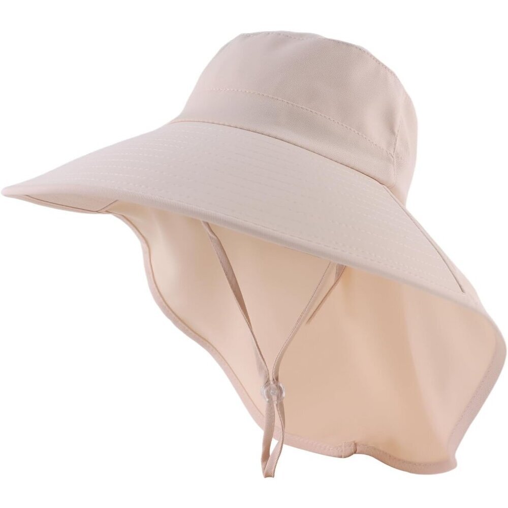 Women's Tan 100% Polyester Wide Brim Uv Protection Chin Strip Classic Beach Hat